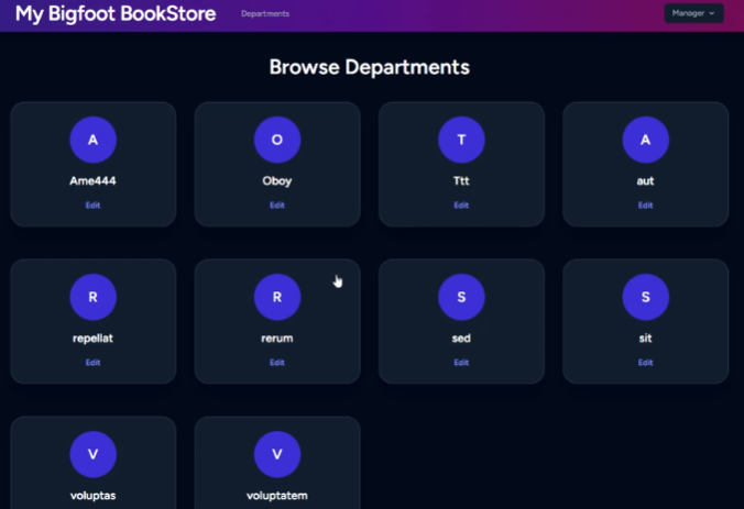 Bigfoot Bookstore mock application screenshot
